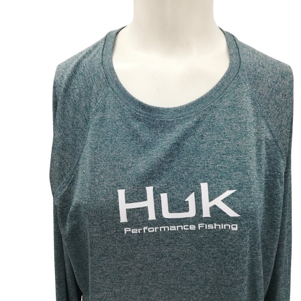 Huk Performance Fishing Long Sleeve Blue Shirt Size L Wicking Athletic Logo - Picture 3 of 12